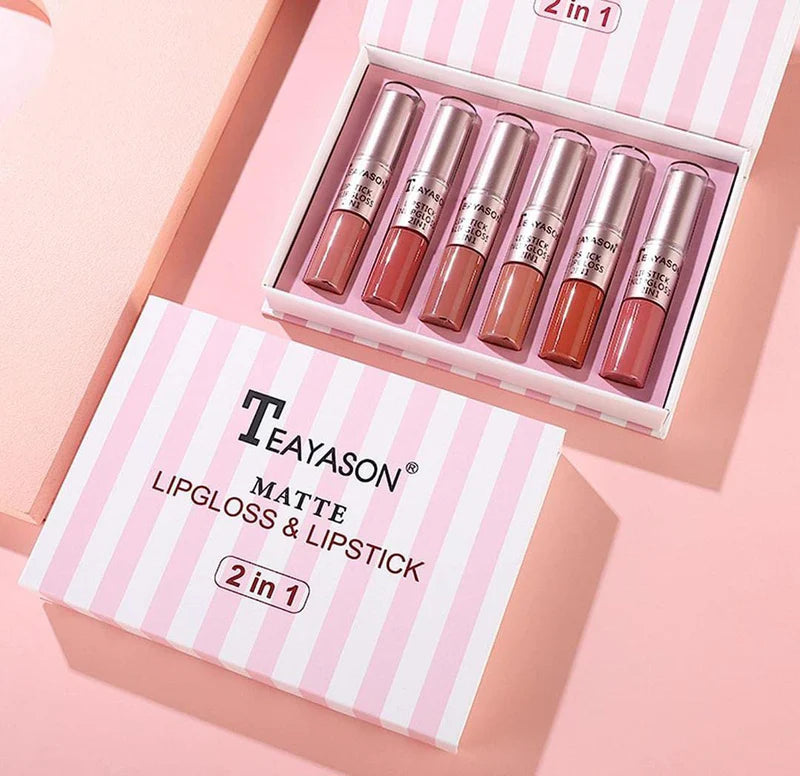 TEAYASON Matte 2in1 Lip Gloss & Lipstick Set (Pack of 6)