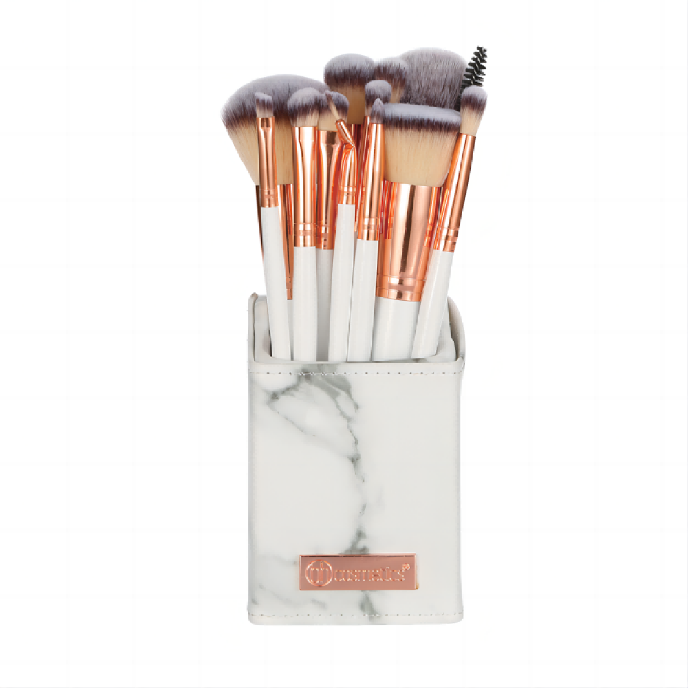 BH Cosmetics Signature Marble & Makeup Brush Set with Holder (13 Pcs)