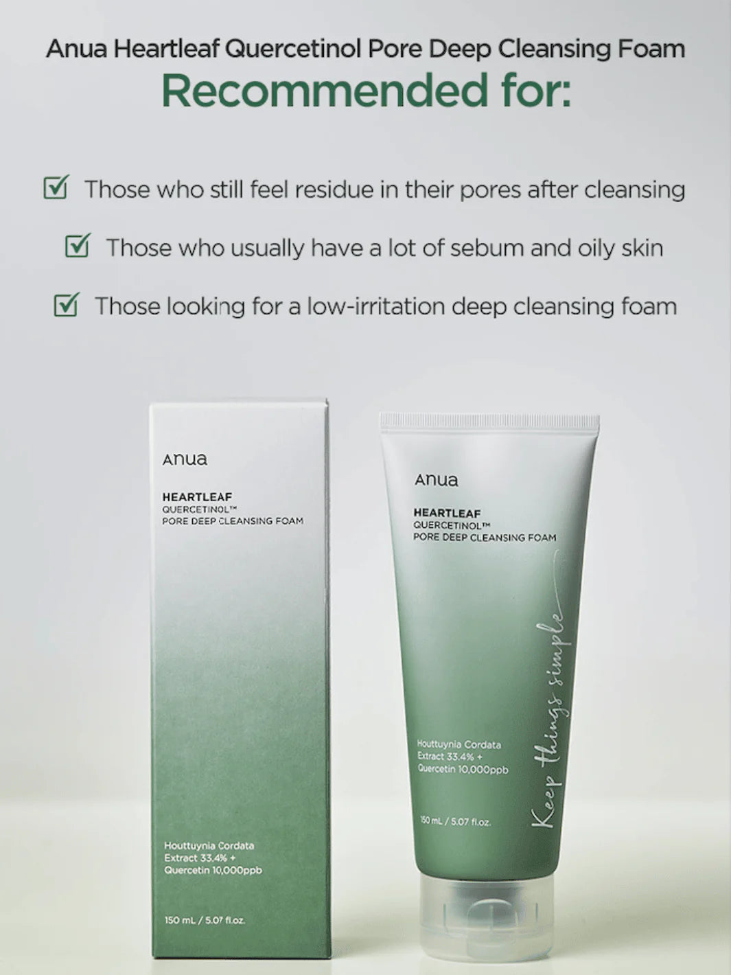 ANUA - Heartleaf Quercetinol Pore Deep Cleansing Foam 150ml