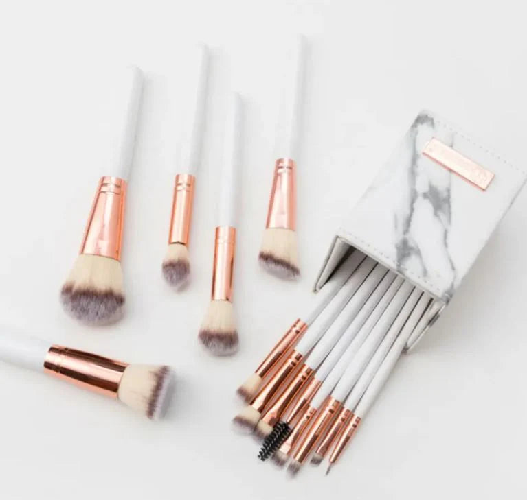 BH Cosmetics Signature Marble & Makeup Brush Set with Holder (13 Pcs)