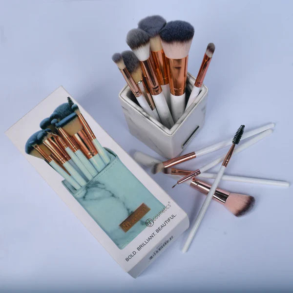 BH Cosmetics Signature Marble & Makeup Brush Set with Holder (13 Pcs)