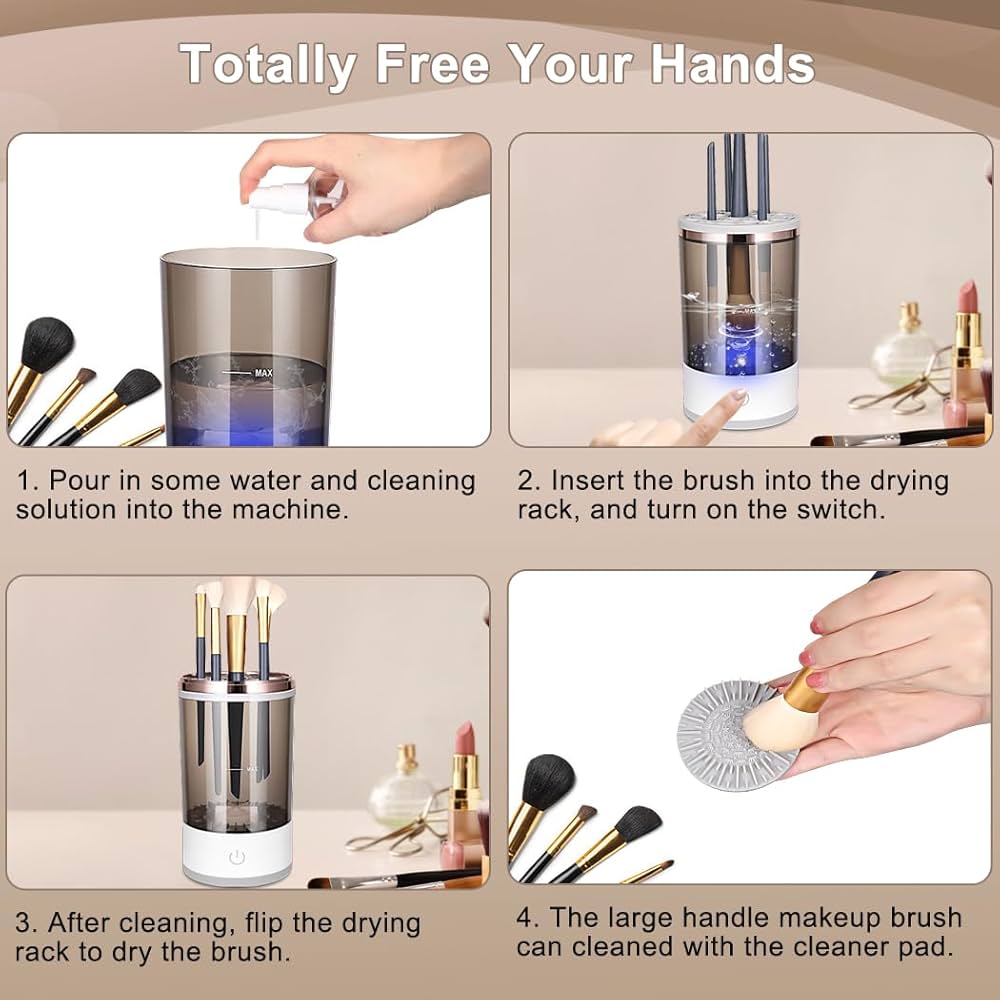 3-in-1 Automatic Makeup Brush Cleaning Drying Stand