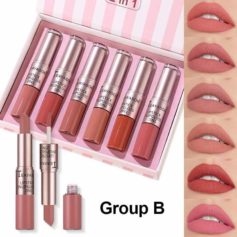TEAYASON Matte 2in1 Lip Gloss & Lipstick Set (Pack of 6)