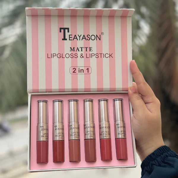 TEAYASON Matte 2in1 Lip Gloss & Lipstick Set (Pack of 6)