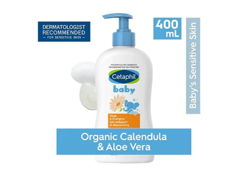 Cetaphil Baby Wash & Shampoo With Organic Calendula Tear-Free – 400ml | Gentle Skincare For Babies