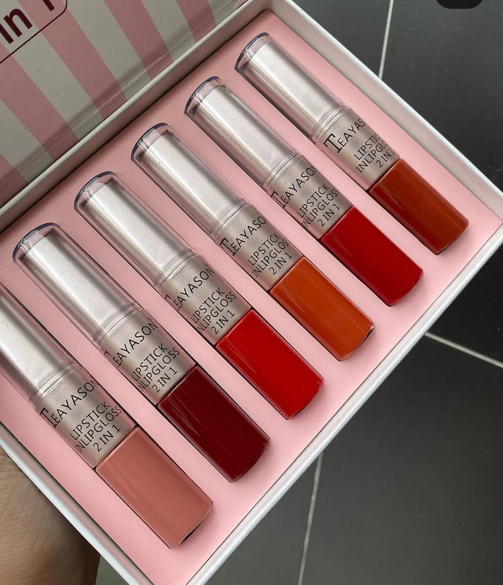 TEAYASON Matte 2in1 Lip Gloss & Lipstick Set (Pack of 6)