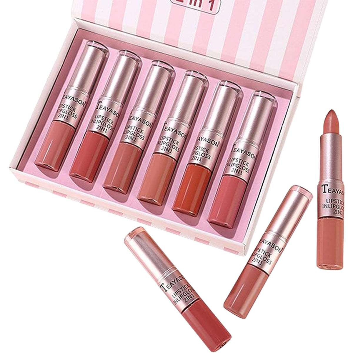 TEAYASON Matte 2in1 Lip Gloss & Lipstick Set (Pack of 6)