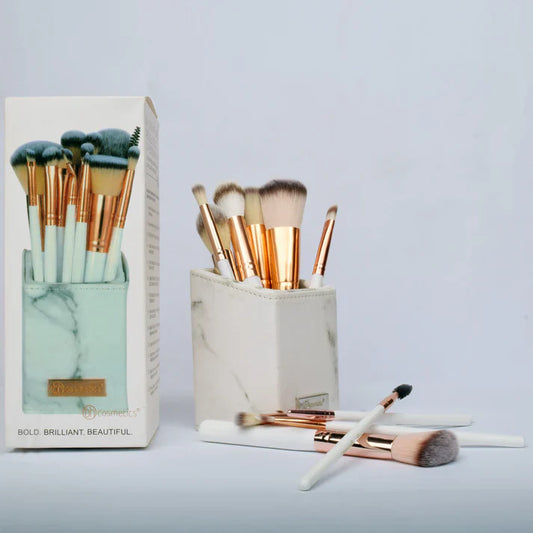 BH Cosmetics Signature Marble & Makeup Brush Set with Holder (13 Pcs)