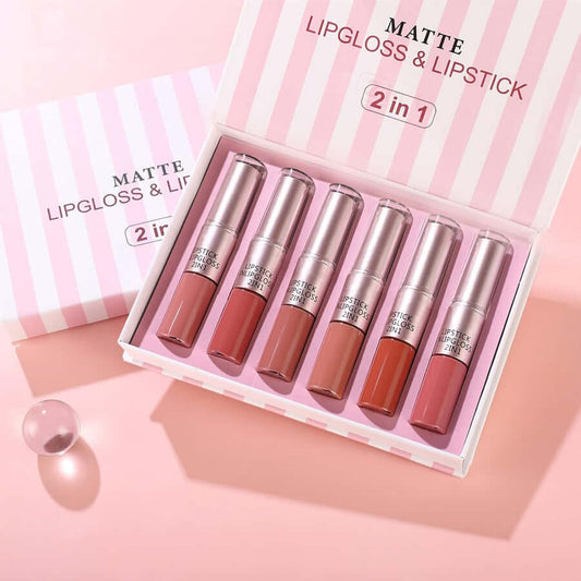 TEAYASON Matte 2in1 Lip Gloss & Lipstick Set (Pack of 6)
