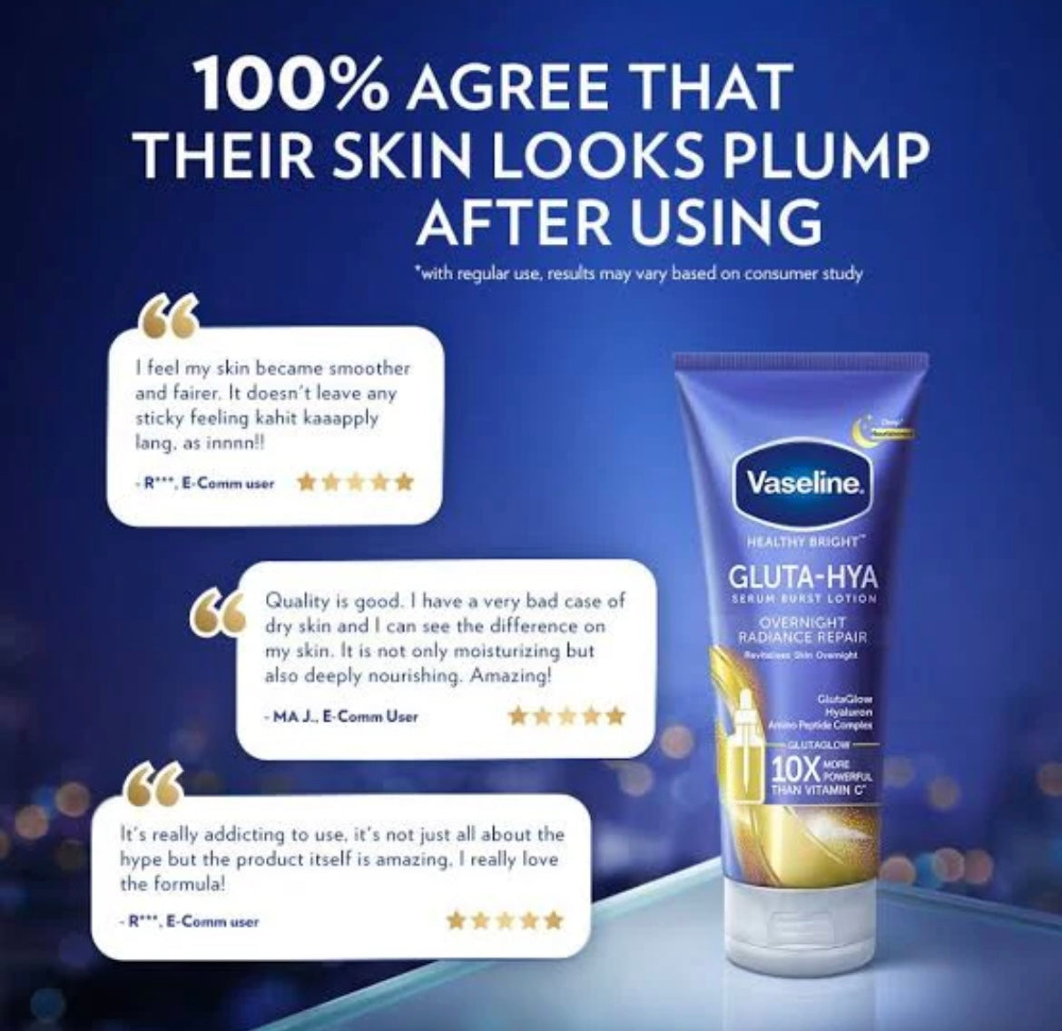 Vaseline Gluta-Hya Serum Burst Lotion Over Night Radiance Repair -330ml
