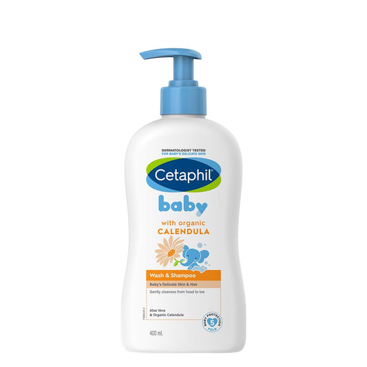 Cetaphil Baby Wash & Shampoo With Organic Calendula Tear-Free – 400ml | Gentle Skincare For Babies