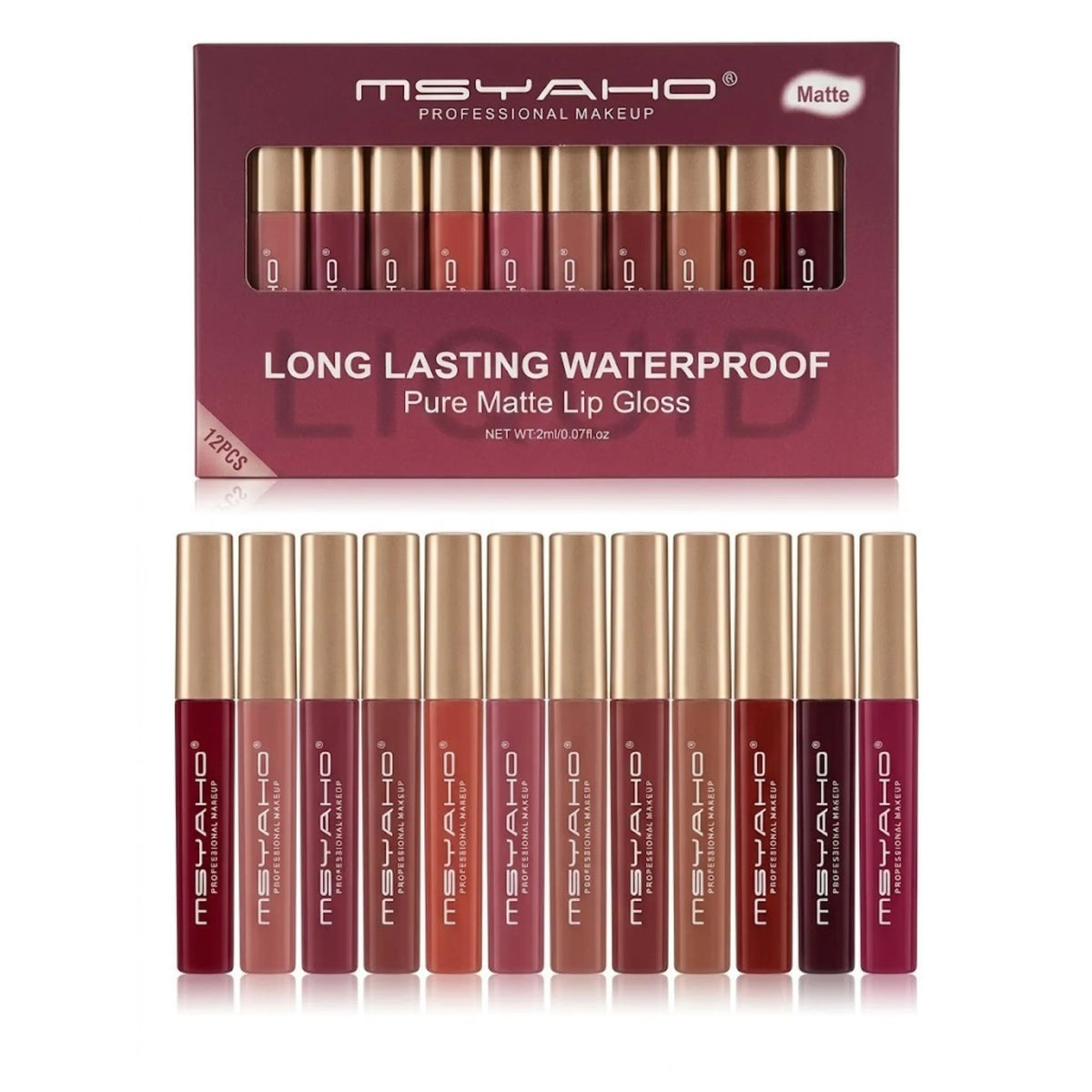 MSYAHO Long Lasting Pure Matte Lip Gloss (Pack Of 12)