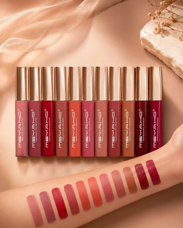 MSYAHO Long Lasting Pure Matte Lip Gloss (Pack Of 12)