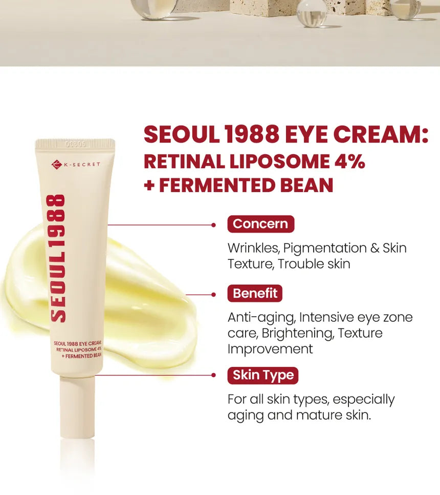 K-Secret Seoul 1988 Eye Cream With Retinal Liposome 4% + Fermented Bean – Anti-Aging & Brightening Eye Treatment 30ml