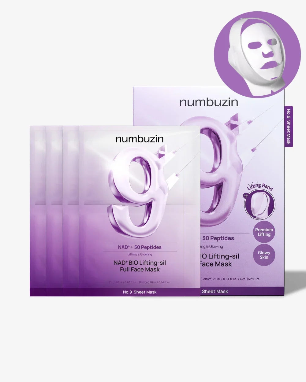 Numbuzin No.9 NAD+ Bio Lifting-Sil Full Face Mask (4pc)