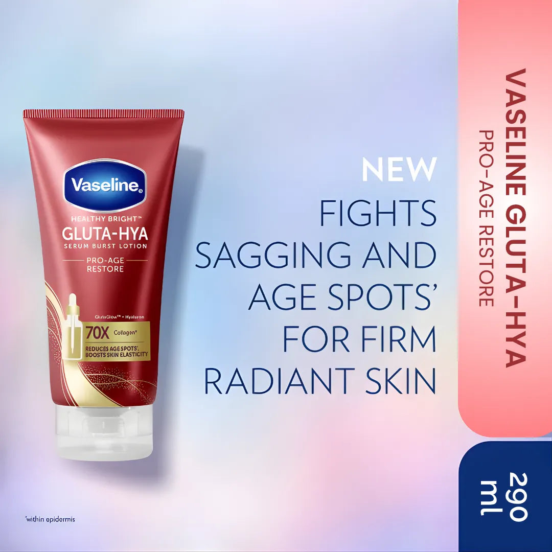 Vaseline Gluta-Hya Serum Burst Lotion Pro Age Restore 290ML – Bright, Youthful Skin